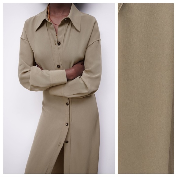 NWT Zara Limited Edition Khaki 100% Viscose Longline Collared Shirt Dress Size S - Picture 5 of 15